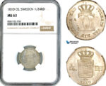 AL065, Sweden, Carl XIII, 1/24 Riksdaler 1810 OL, Stockholm Mint, Silver, NGC MS63