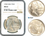 AL077, Cuba, "ABC" Peso 1938, Philadelphia Mint, Silver, NGC MS63