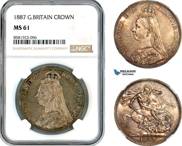 AL087, Great Britain, Victoria, Crown 1887 (Jubilee Head) London Mint, Silver, NGC MS61