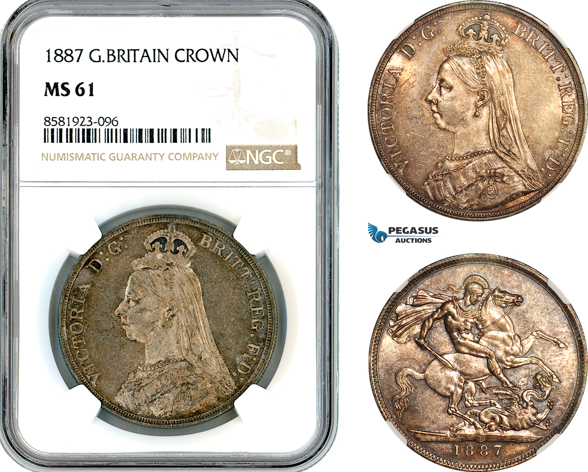 AL087, Great Britain, Victoria, Crown 1887 (Jubilee Head) London Mint, Silver, NGC MS61