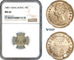 AL089, Hong Kong, Victoria, 10 Cents 1887, London Mint, Silver, NGC MS62