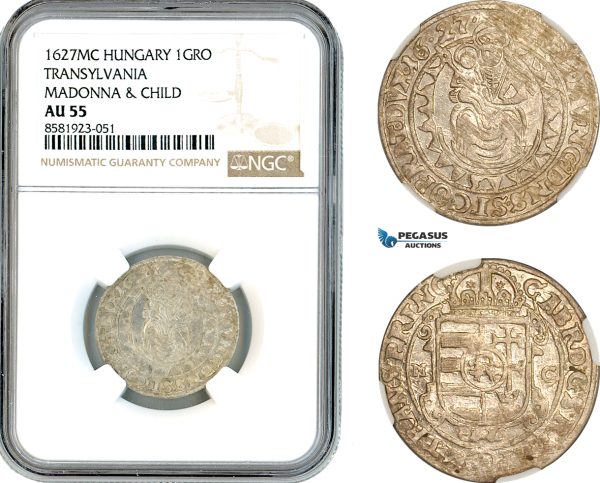 AL105, Transylvania, Gabriel Bethlen, 1 Groschen 1627 MC, Kosice Mint, Silver, NGC AU55