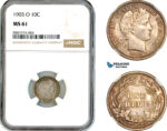 AL109, United States, Barber One Dime (10Cents) 1906 O, New Orleans Mint, Silver, NGC MS61