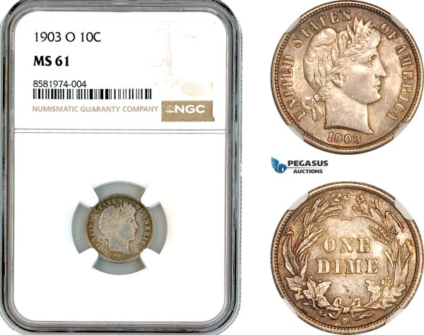 AL109, United States, Barber One Dime (10Cents) 1906 O, New Orleans Mint, Silver, NGC MS61