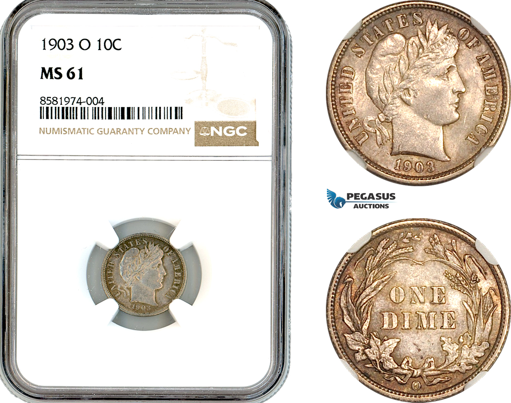 AL109, United States, Barber One Dime (10Cents) 1906 O, New Orleans Mint, Silver, NGC MS61