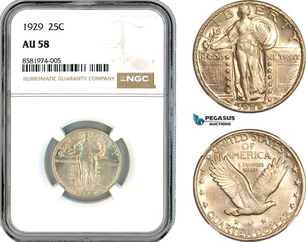 AL110, United States, Standing Liberty Quarter (25cents) 1929, Philadelphia Mint, Silver, NGC AU58