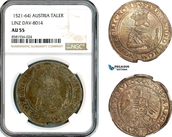 AL113, Austria, Ferdinand I, Taler ND (1521-64) Linz Mint, Silver, DAV-8014, NGC AU55