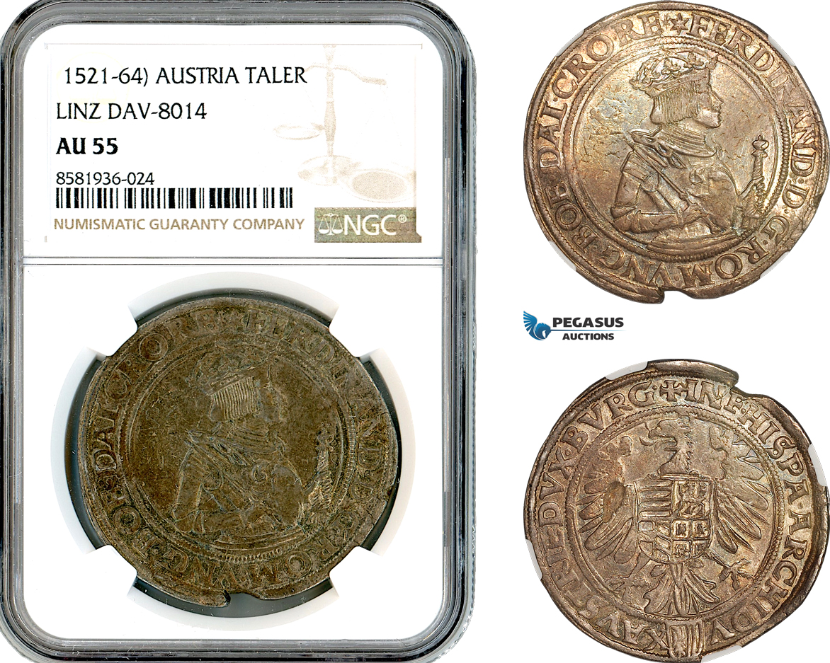 AL113, Austria, Ferdinand I, Taler ND (1521-64) Linz Mint, Silver, DAV-8014, NGC AU55