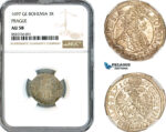 AL114, Austria (Bohemia) Leopold I, 3 Kreuzer 1697 GE, Prague Mint, Silver, NGC AU58