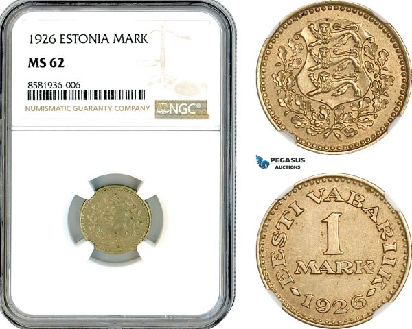 AL118, Estonia, 1 Mark 1926, NGC MS62