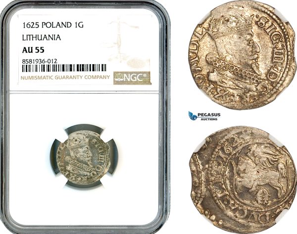 AL122, Lithuania, Sigismund III of Poland, 1 Groschen 1625, Silver, NGC AU55, Mint Error