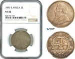 AL125, South Africa (ZAR) 2 Shillings 1893, Pretoria Mint, Silver, NGC VF35