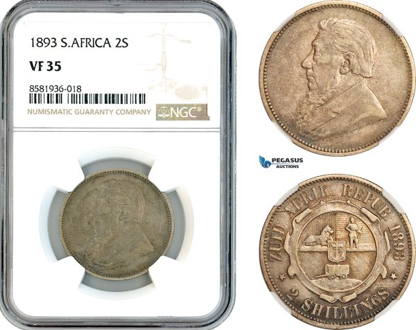 AL125, South Africa (ZAR) 2 Shillings 1893, Pretoria Mint, Silver, NGC VF35