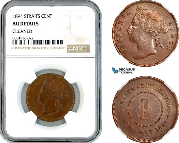 AL127, Straits Settlements, Victoria, 1 Cent 1894, London Mint, NGC AU Details