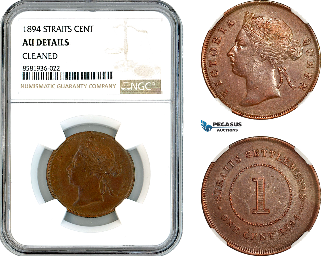AL127, Straits Settlements, Victoria, 1 Cent 1894, London Mint, NGC AU Details