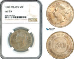 AL128, Straits Settlements, Victoria, 50 Cents 1898, London Mint, Silver, NGC AU55