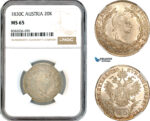 AL131, Austria, Franz II, 20 Kreuzer 1830 C, Prague Mint, Silver, NGC MS65