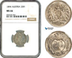AL132, Austria, Franz Joseph, 20 Heller 1894, Vienna Mint, NGC MS66