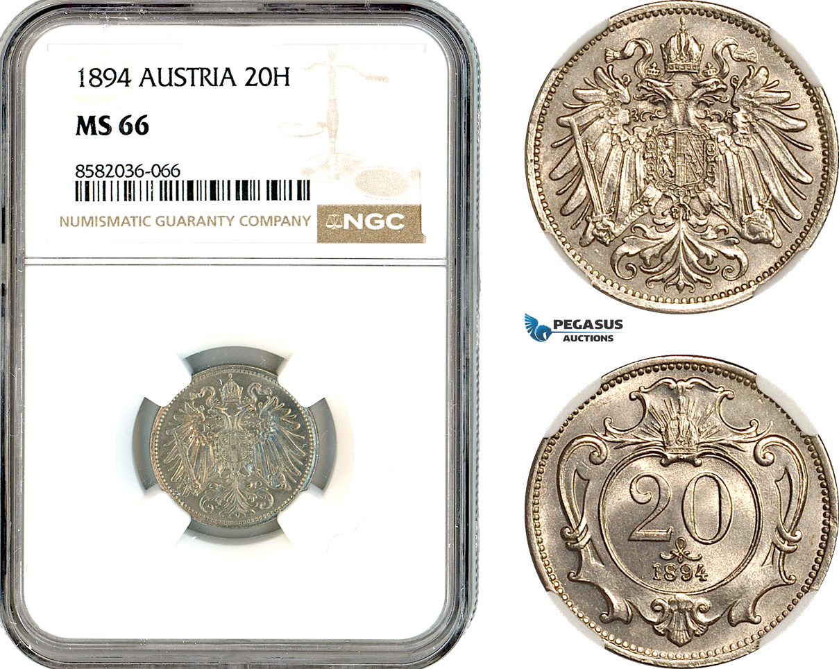 AL132, Austria, Franz Joseph, 20 Heller 1894, Vienna Mint, NGC MS66