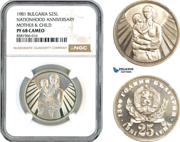 AL136, Bulgaria, 25 Leva 1981, Nationhood Anniversary, Silver, NGC PF68 Cameo