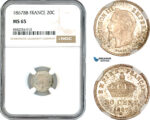 AL139, France, Napoleon III, 20 Centimes 1867 BB, Strasbourg Mint, Silver, NGC MS65