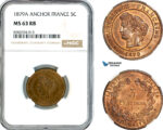 AL140, France, Third Republic, 5 Centimes 1879 A, Paris Mint, NGC MS63RB