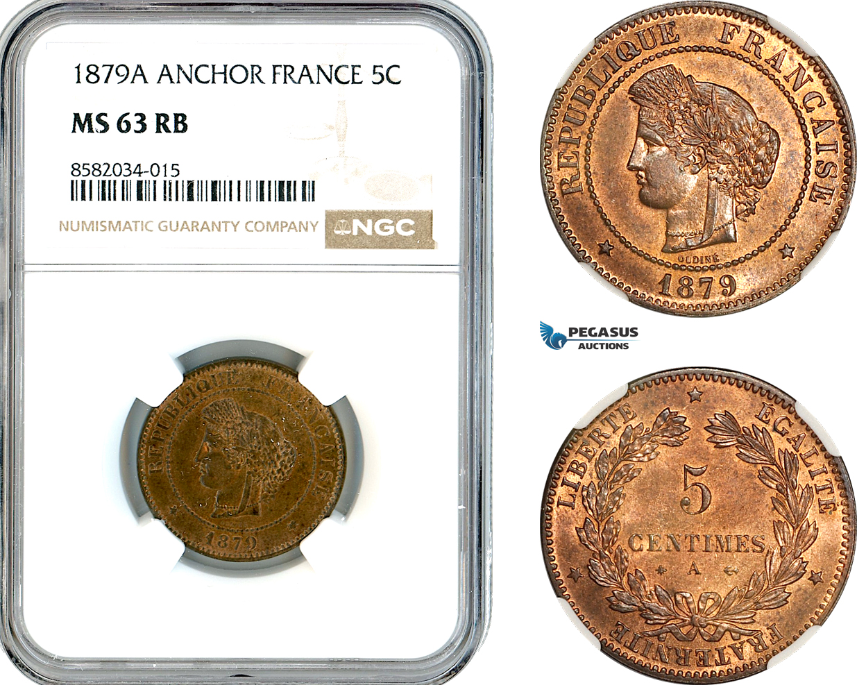 AL140, France, Third Republic, 5 Centimes 1879 A, Paris Mint, NGC MS63RB