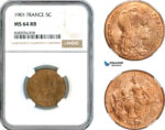 AL142, France, Third Republic, 5 Centimes 1901, Paris Mint, NGC MS64RB