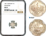 AL145, Germany, Frankfurt, 1 Kreuzer 1851, Billon, NGC MS65