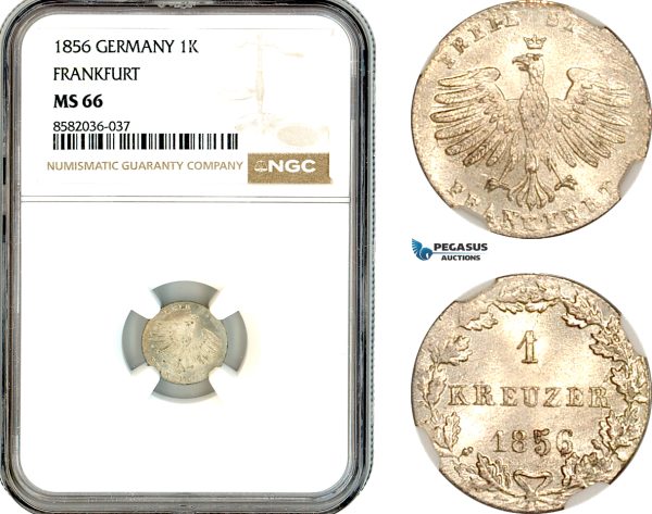 AL146, Germany, Frankfurt, 1 Kreuzer 1856, Billon, NGC MS66