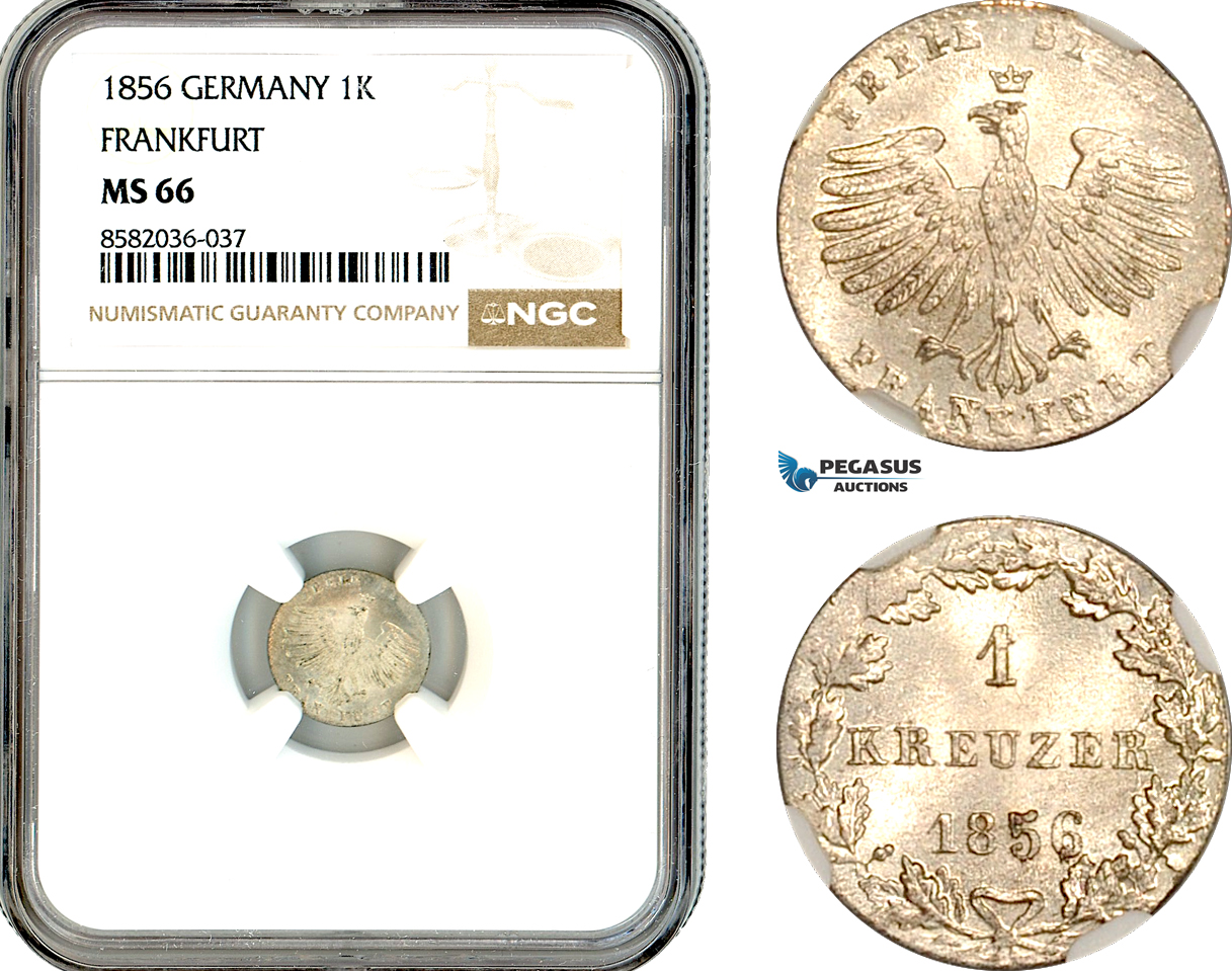 AL146, Germany, Frankfurt, 1 Kreuzer 1856, Billon, NGC MS66