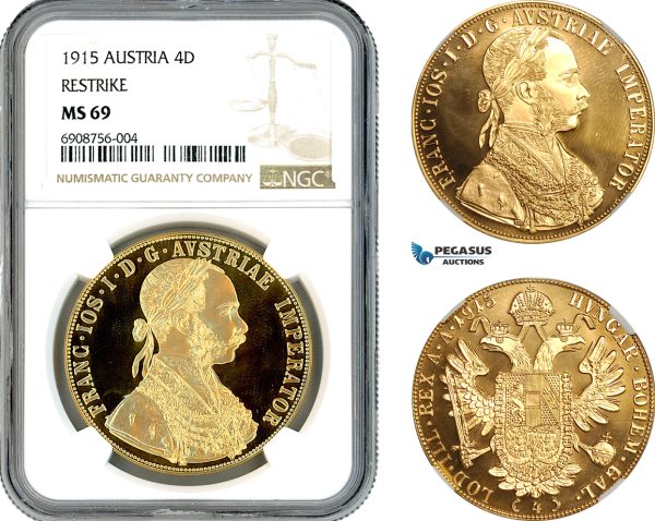 AL015, Austria, Franz Joseph, Restrike 4 Ducats 1915, Vienna Mint, Gold, NGC MS69