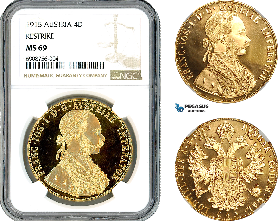 AL015, Austria, Franz Joseph, Restrike 4 Ducats 1915, Vienna Mint, Gold, NGC MS69