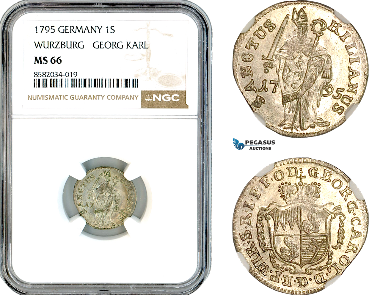 AL152, Germany, Wurzburg, Georg Karl, 1 Schilling 1795, Silver, NGC MS66, Top Pop & Single finest graded!