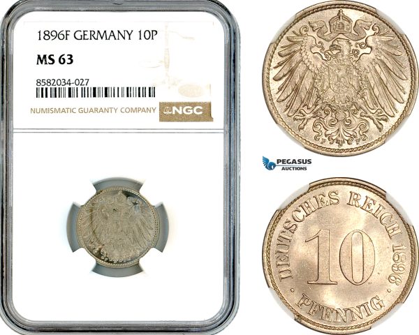 AL153, Germany, Wilhelm II, 10 Pfennig 1896 F, Stuttgart Mint, NGC MS63