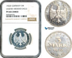 AL154, Germany, 3 Mark 1922 E, Weimar Constitution, Muldenhutten Mint, NGC PF64 Cameo