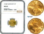 AL158, Germany, Third Reich, 5 Reichspfennig 1938 F, Stuttgart Mint, NGC MS64