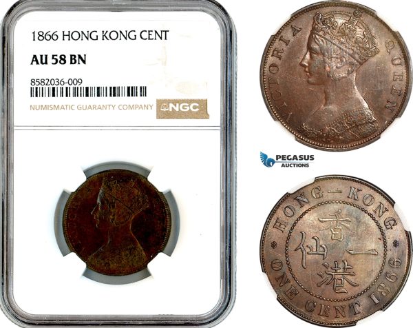 AL162, Hong Kong, Victoria, 1 Cent 1866, London Mint, NGC AU58BN