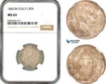 AL164, Italy, Umberto I, 1 Lira 1887 M, Milan Mint, Silver, NGC MS63