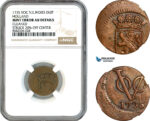 AL169, Netherlands East Indies, VOC, 1 Duit 1735, Holland Arms, NGC Mint Error AU Details, Struck 20% Off Center