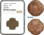AL170, Netherlands East Indies, VOC, 2 Duit 1790, Utrecht Arms, Star, NGC AU55BN