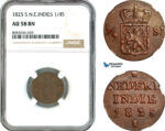 AL171, Netherlands East Indies, Willem I, 1/4 Stuiver 1825 S, Utrecht Mint, NGC AU58BN, Top Pop & Single finest graded!