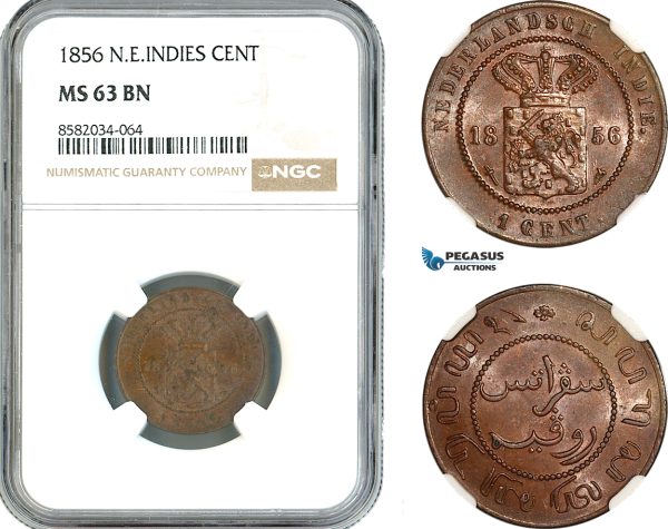 AL172, Netherlands East Indies, William III, 1 Cent 1856, Utrecht Mint, NGC MS63BN