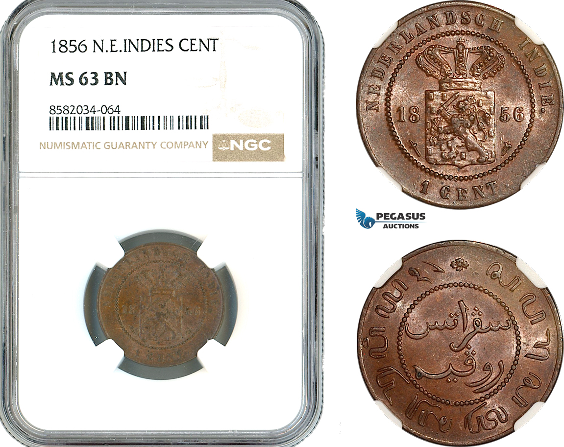 AL172, Netherlands East Indies, William III, 1 Cent 1856, Utrecht Mint, NGC MS63BN