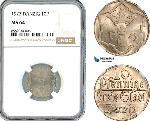 AL178, Poland, Danzig, 10 Pfennige 1923, NGC MS64