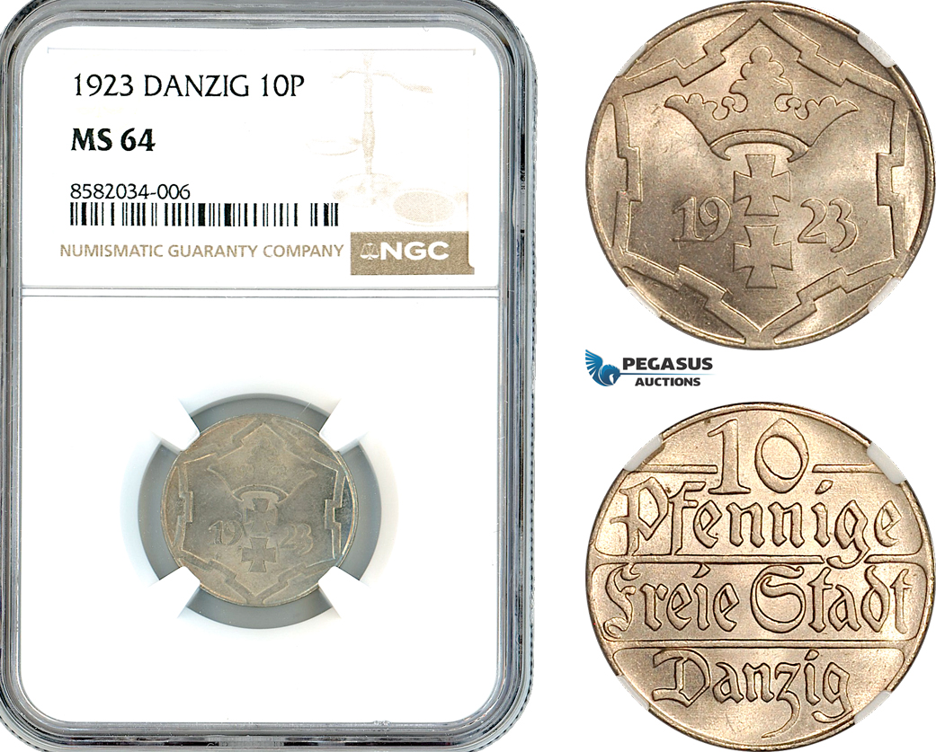 AL178, Poland, Danzig, 10 Pfennige 1923, NGC MS64
