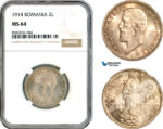 AL179, Romania, Carol I, 2 Lei 1914, Silver, NGC MS64