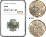 AL180, Romania, Carol II, 50 Lei 1937, Bucharest Mint, NGC MS63