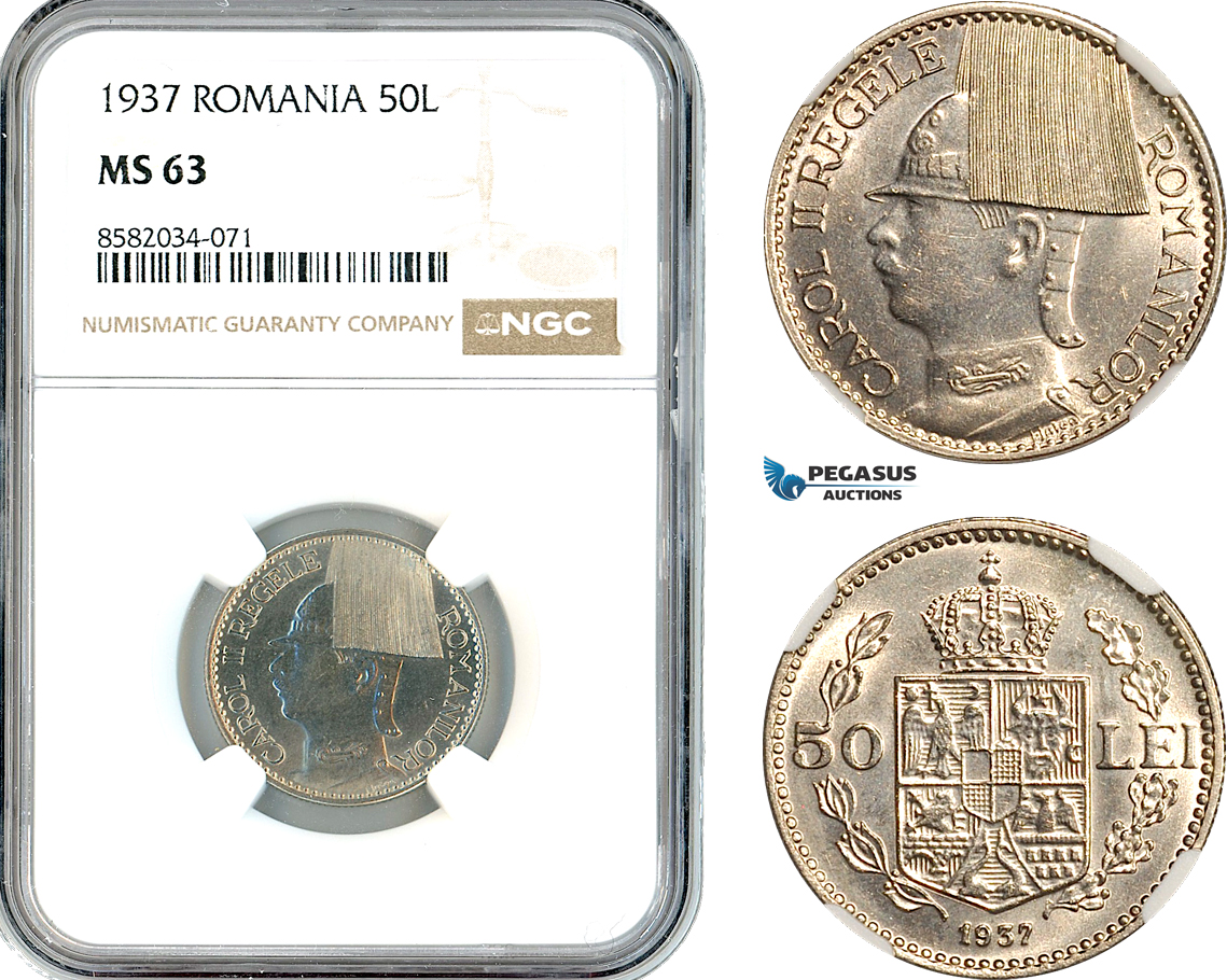 AL180, Romania, Carol II, 50 Lei 1937, Bucharest Mint, NGC MS63