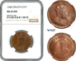 AL186, Straits Settlements, Edward VII, 1 Cent 1908, Calcutta Mint, NGC MS63BN